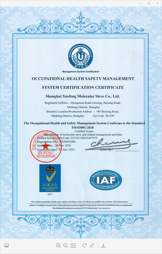 중국 Shanghai Snowpeak Molecular Sieves Co. Ltd 인증